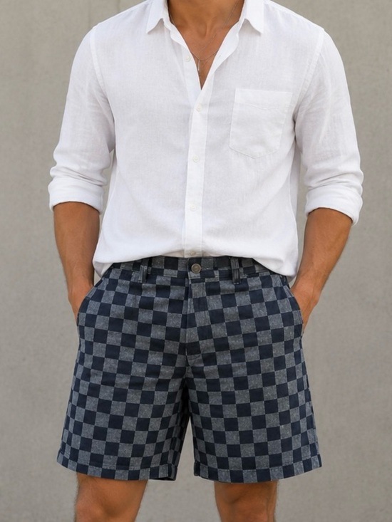 Contender Other - Men's Navy Checkered Jean Shorts - Classic Summer Style